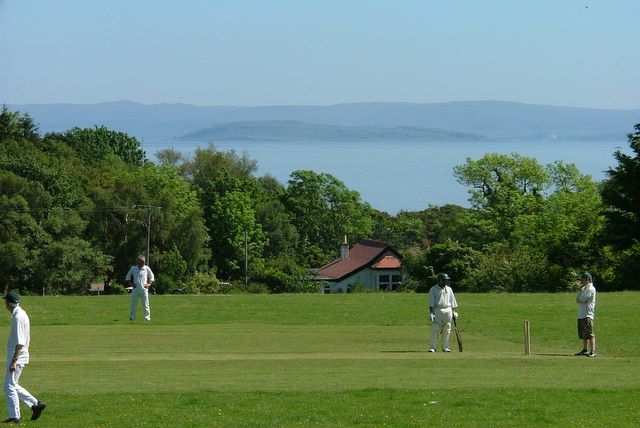 If you for some reason got bored of mountain scenery turn round 180 degrees and you have sea view. Do cricket grounds come any better? Well, some have pavilions but they're working on that.