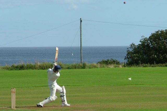 First ball of the game against Alnwick - what else you got? Antlers over long-on. (Looks like cow to me - Ed)