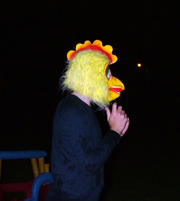 As if Dan in kids pyjamas wasn\'t a shocking enough sight, here he is with a chicken\'s head.